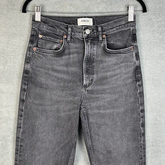Agolde Jeans Womens 26 Black High Rise Stovepipe Stretch Pockets Raw Hem - Picture 2 of 12